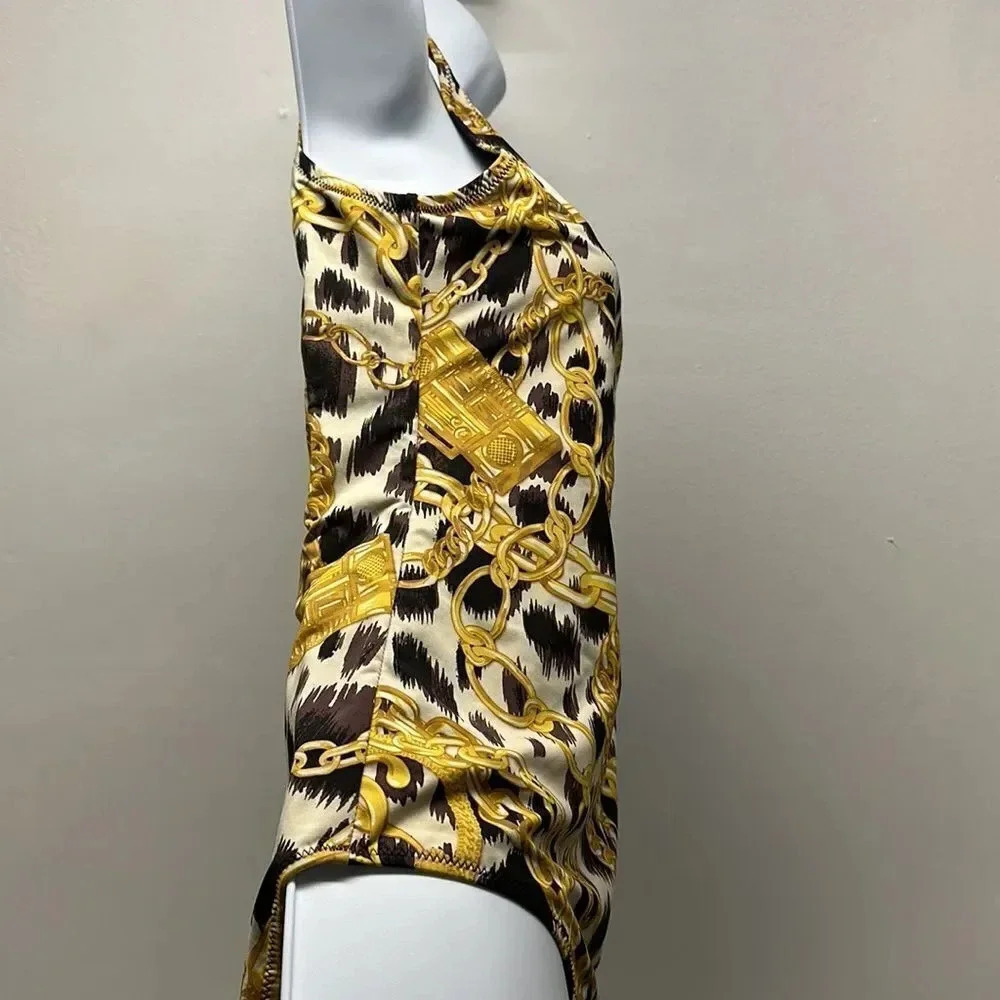 Moschino x H&M Swimsuit One Piece Bathing Suit Gold Chain Animal Black Size 8 - Picture 5 of 10